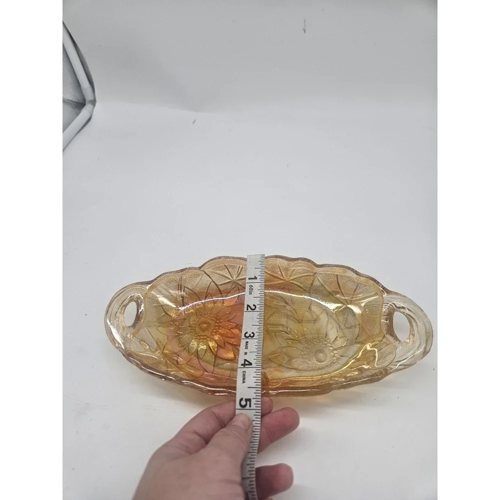 vintage Indiana Glass Company‎ iridescent marigold carnival glass dish